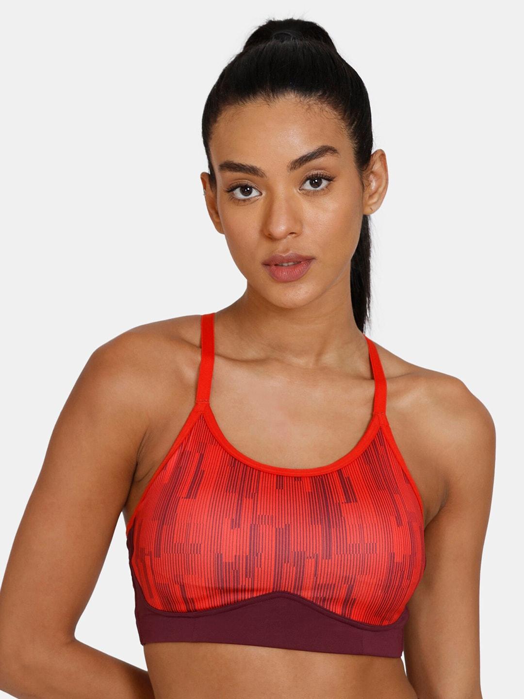 zelocity by zivame women pink & brown abstract sports bra
