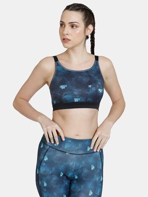 zelocity by zivame black & blue printed sports bra