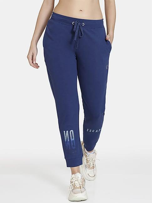zelocity by zivame blue cotton mid rise joggers