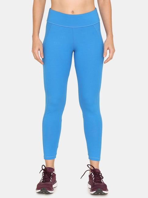 zelocity by zivame blue mid rise leggings