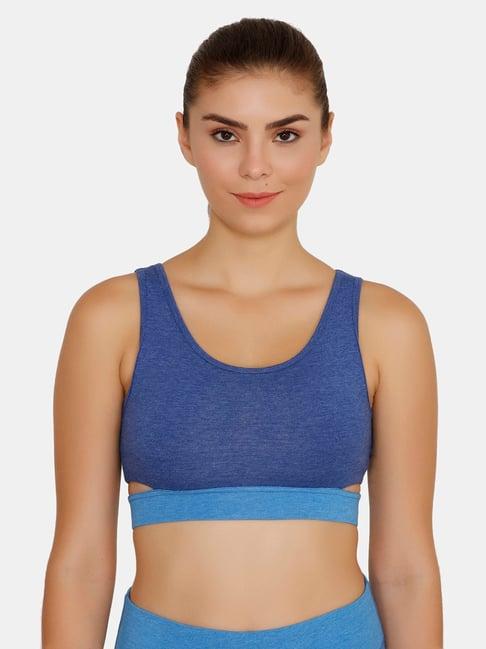 zelocity by zivame blue non wired padded sports bra
