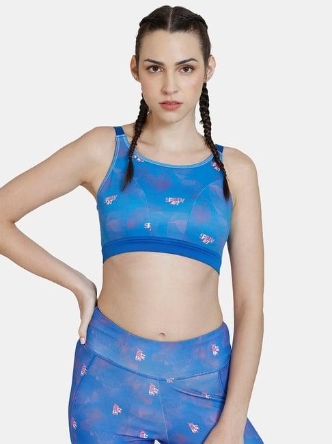 zelocity by zivame blue printed sports bra