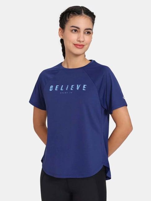 zelocity by zivame blue printed sports t-shirt