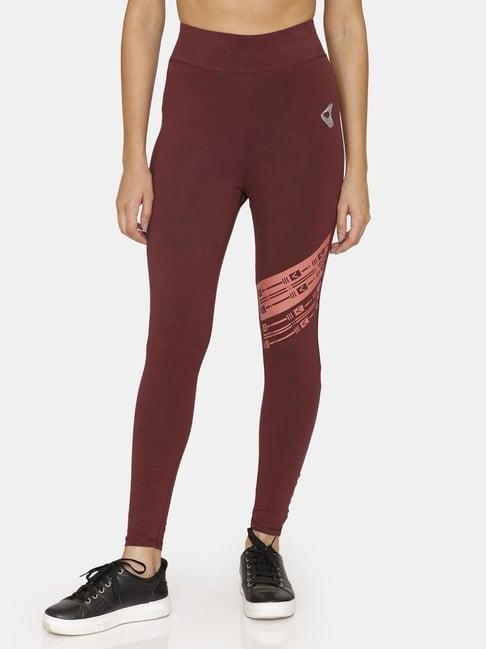 zelocity by zivame maroon graphic print tights
