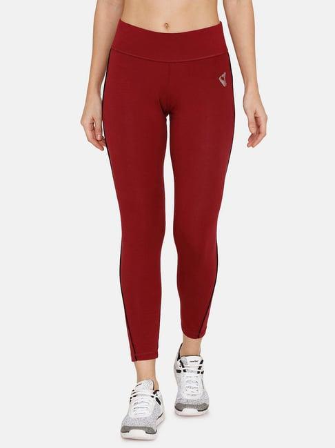 zelocity by zivame maroon mid rise tights