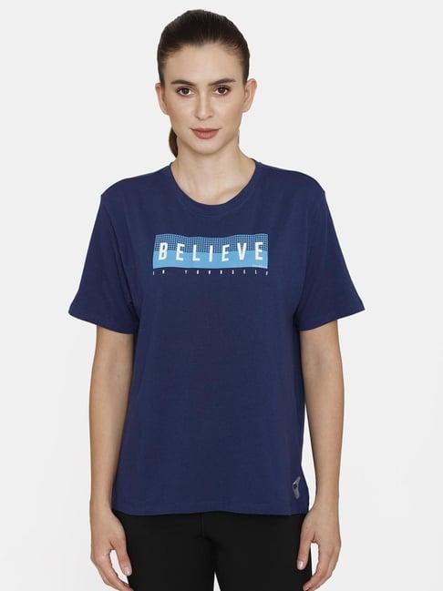 zelocity by zivame navy graphic print sports t-shirt