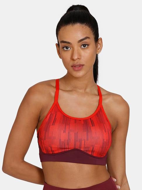 zelocity by zivame purple & red printed sports bra