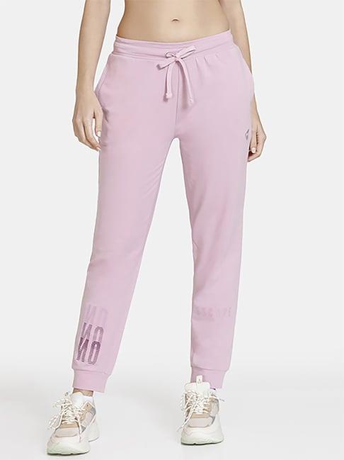 zelocity by zivame purple cotton mid rise joggers