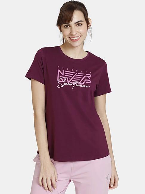zelocity by zivame purple cotton printed t-shirt