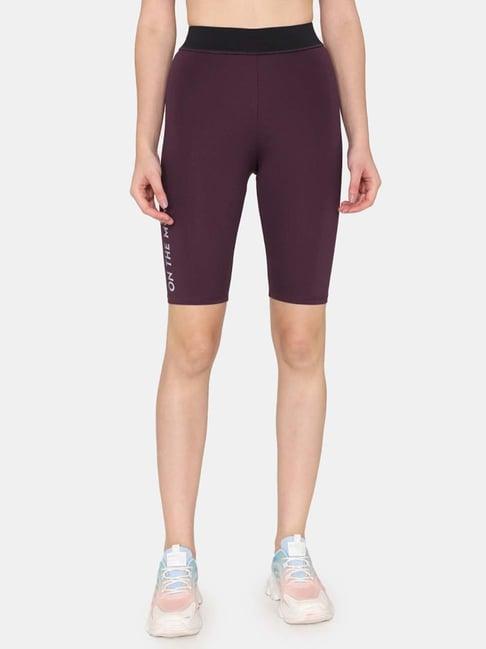 zelocity by zivame purple printed sports shorts