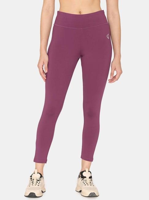 zelocity by zivame purple slim fit sports tights