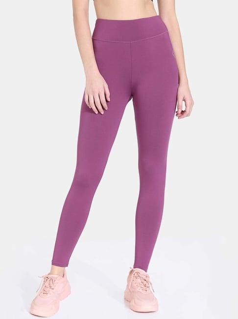 zelocity by zivame purple slim fit sports tights