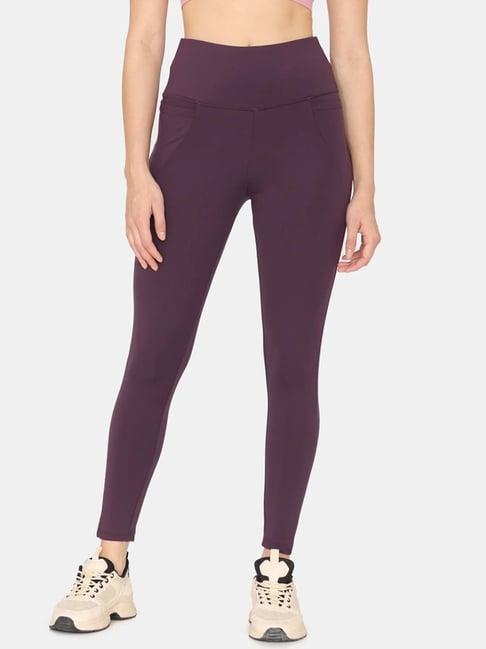 zelocity by zivame purple slim fit sports tights