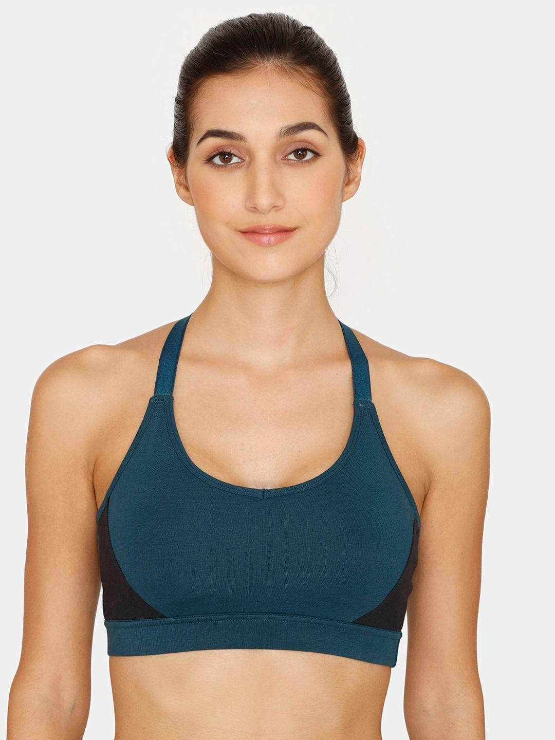 zelocity by zivame teal blue & black colourblocked bra