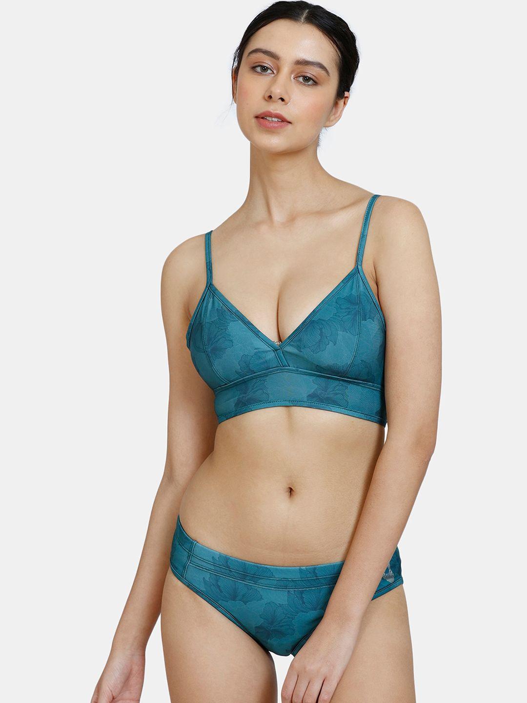 zelocity by zivame teal padded printed bikini set