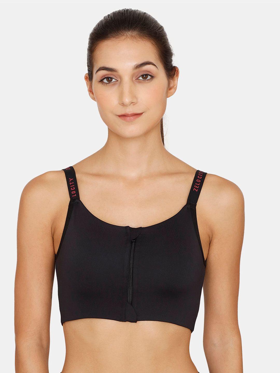 zelocity by zivame women black solid removable padded non wired sports bra