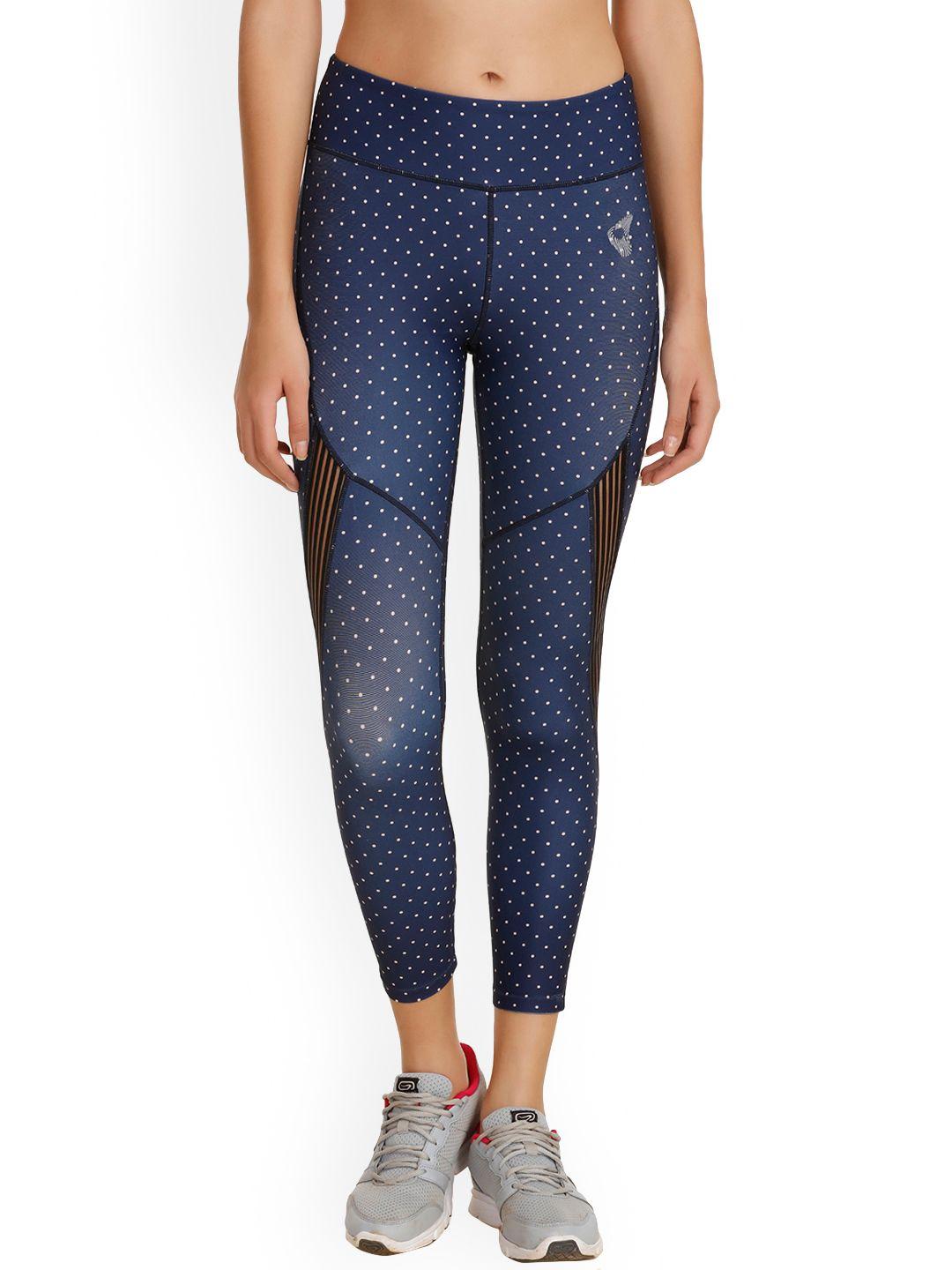 zelocity by zivame women blue printed ankle-length leggings