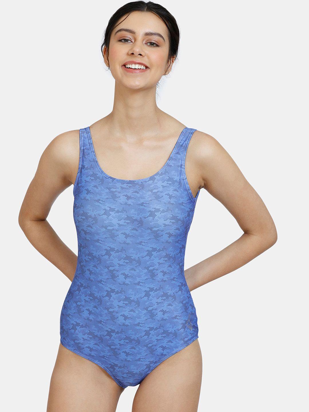 zelocity by zivame women blue printed one-peice swimsuit