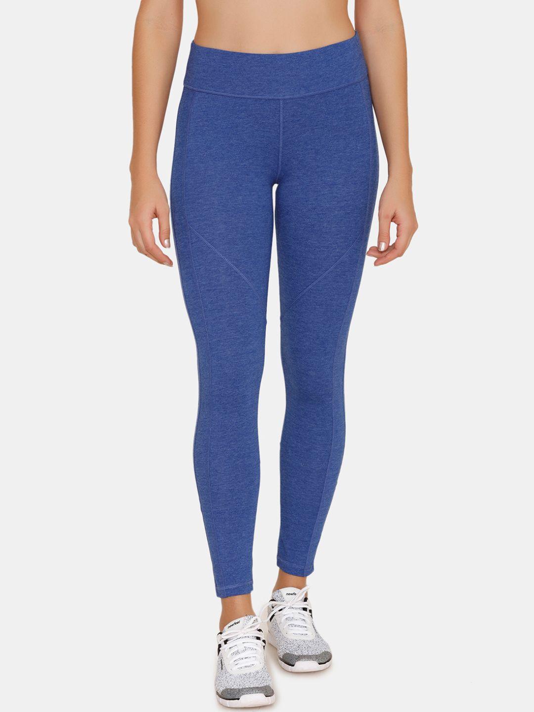 zelocity by zivame women blue solid ankle-length leggings