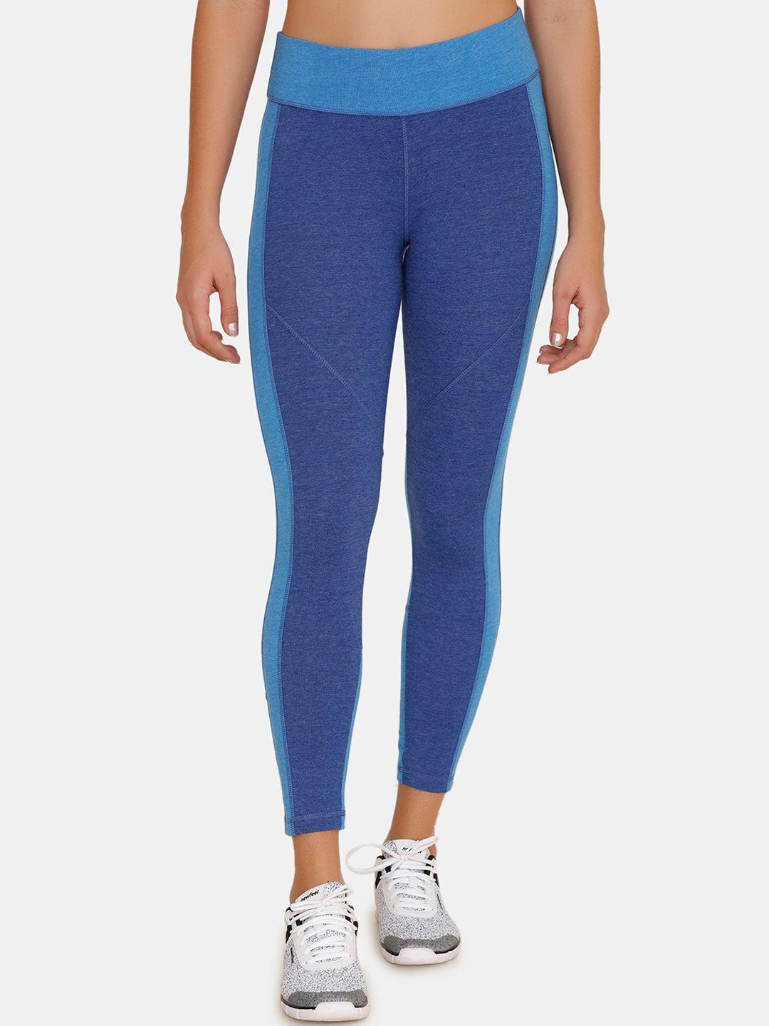 zelocity by zivame women blue solid ankle-length leggings