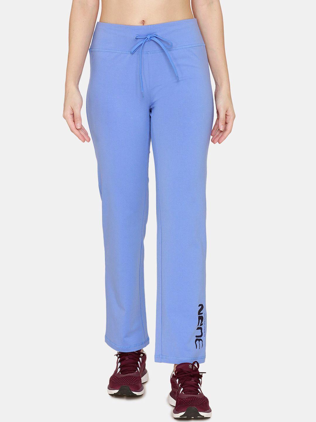 zelocity by zivame women blue solid track pants