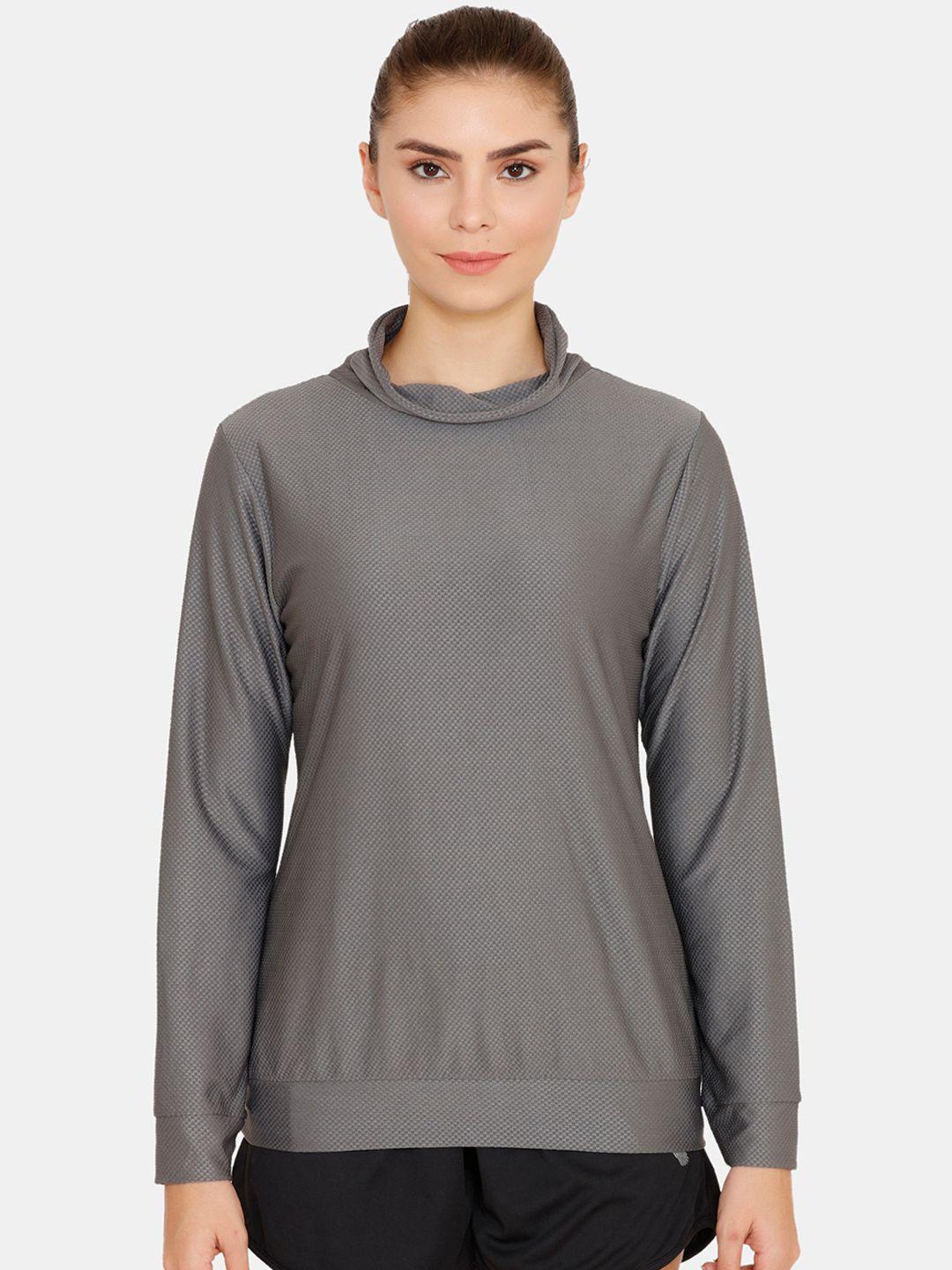zelocity by zivame women grey self design sweatshirt