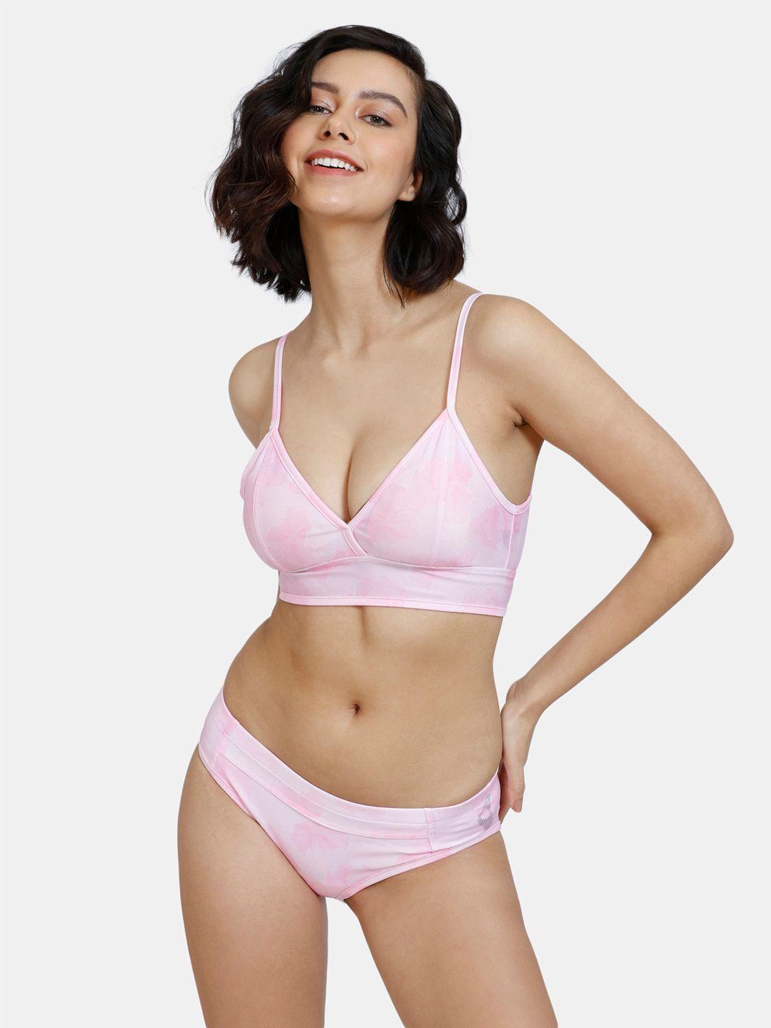 zelocity by zivame women pink printed 2-piece swimwear