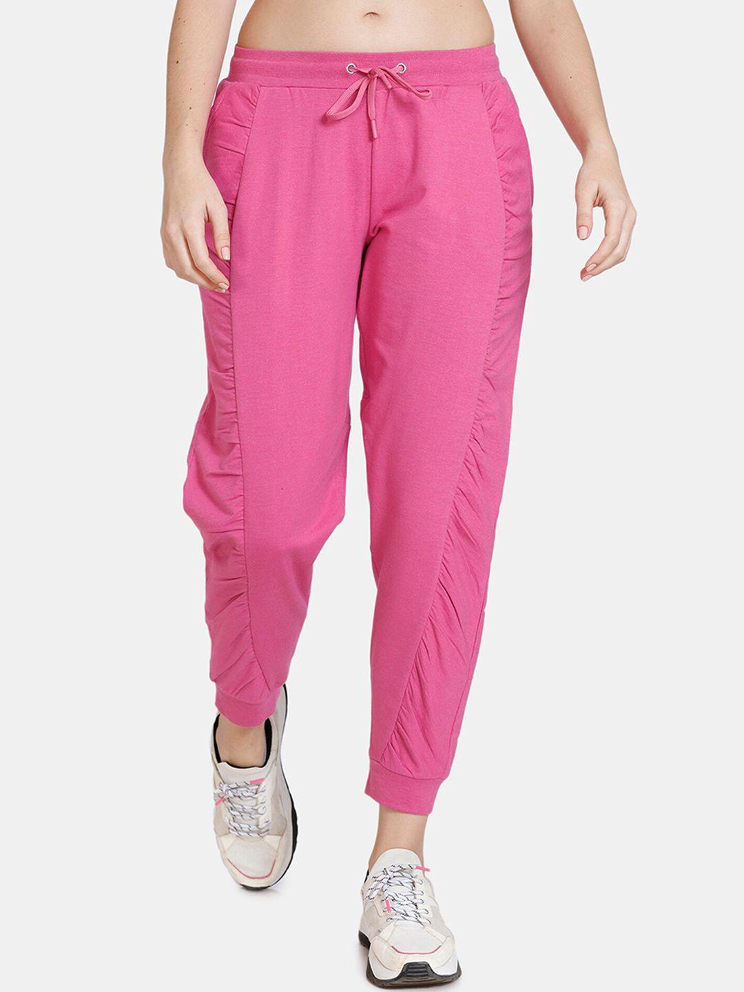 zelocity by zivame women pink printed cotton sports joggers