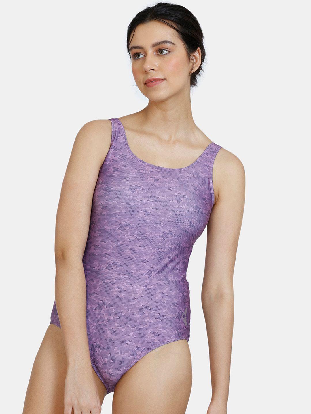 zelocity by zivame women purple printed swimwear