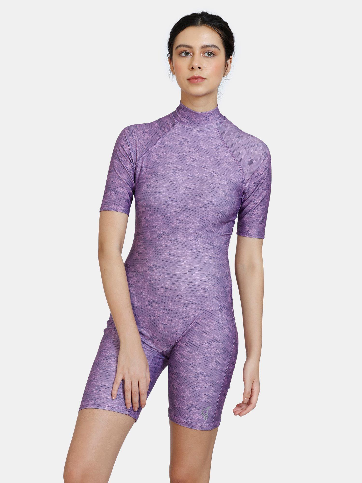 zelocity padded bodysuit with zipper - chinese violet