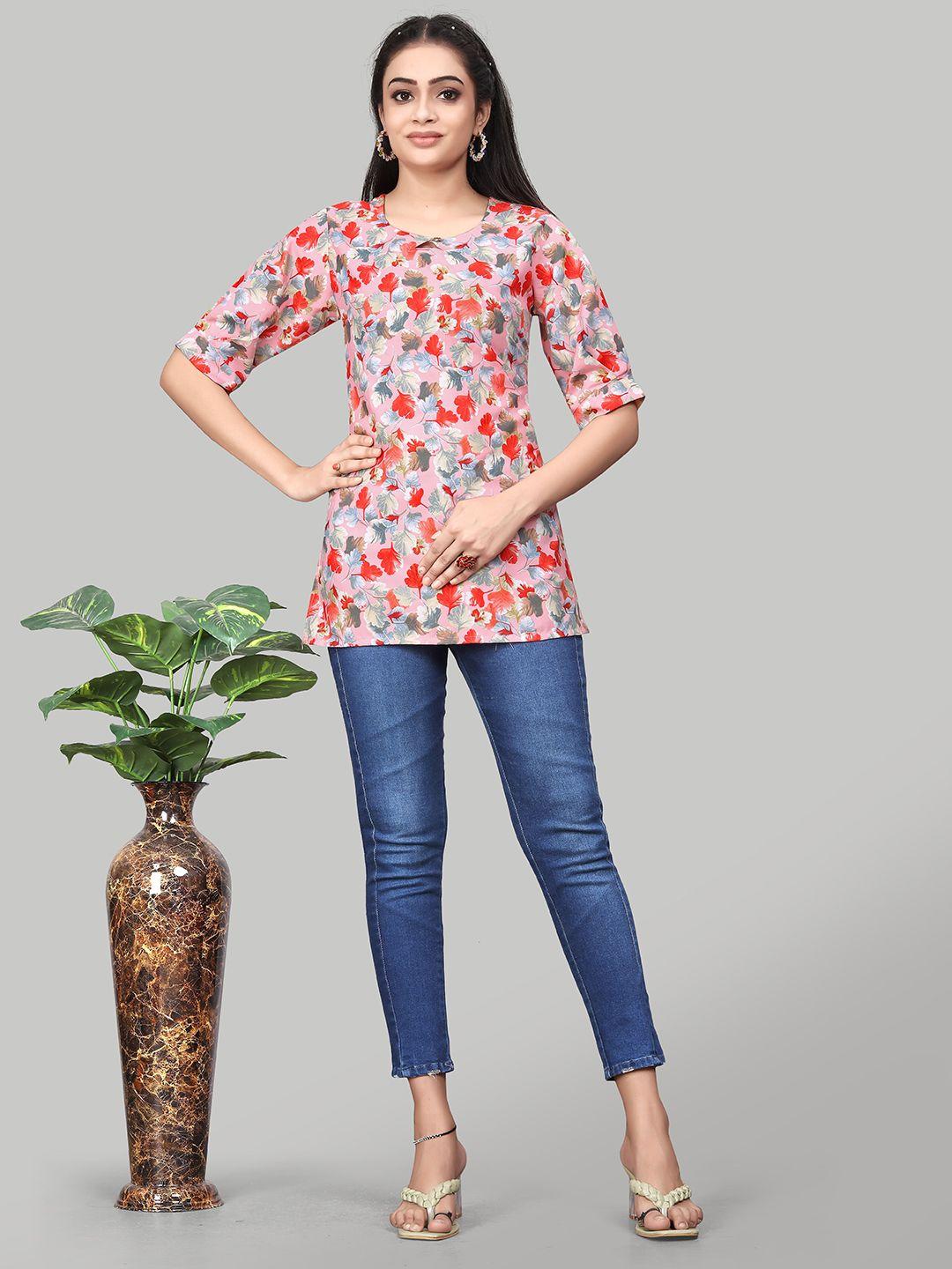 zelzis floral printed round neck straight kurti