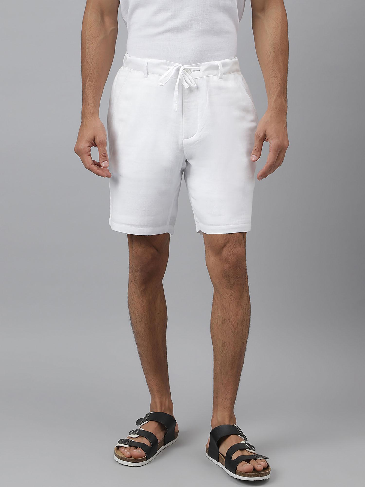 zen way-elasticated waist with drawstring cotton white shorts