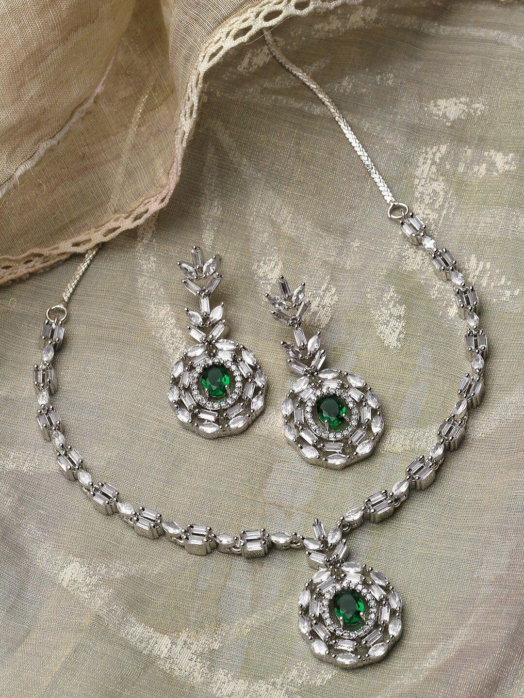 zeneme rhodium-plated ad-studded jewellery set