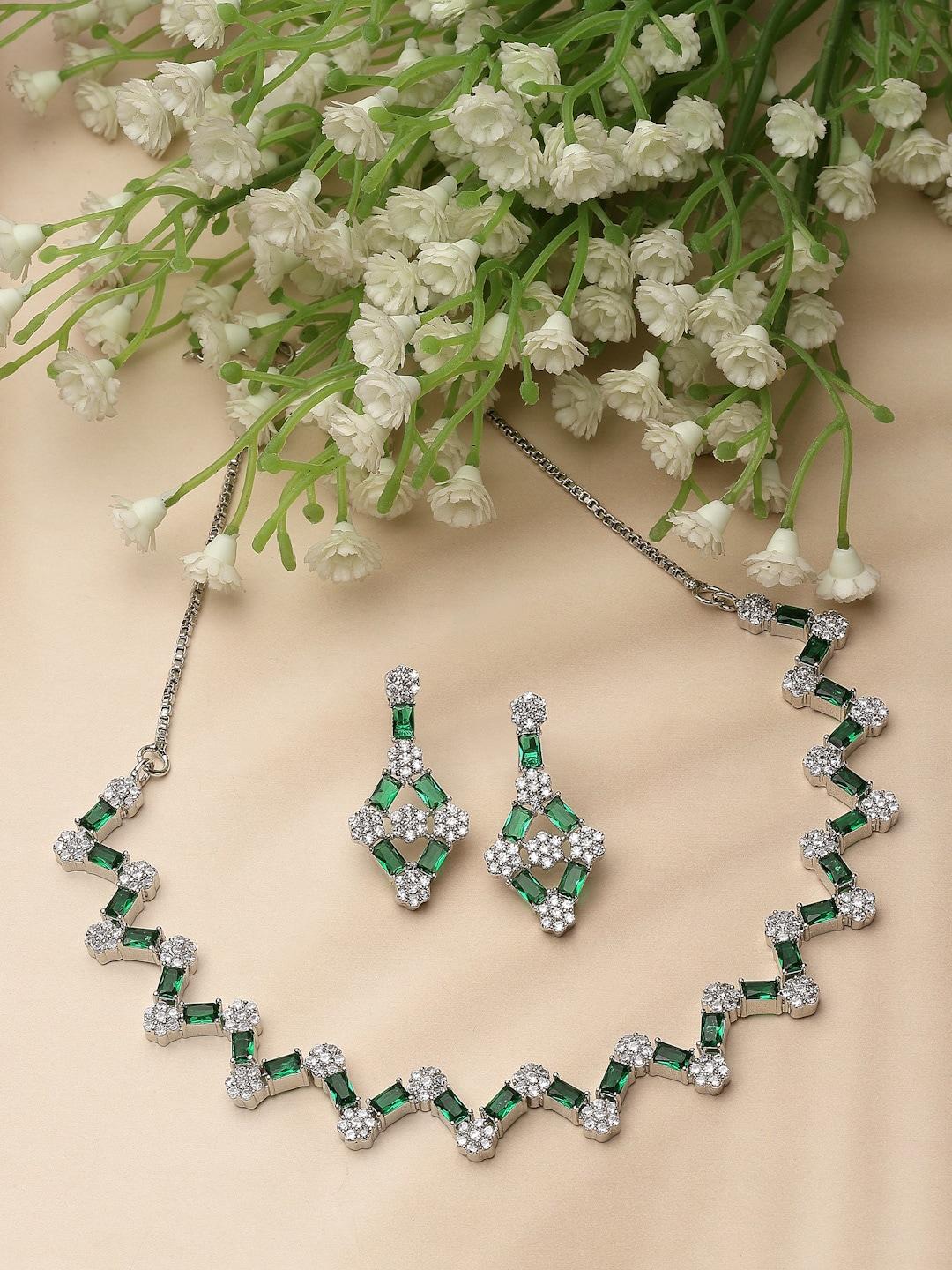 zeneme rhodium-plated ad-studded necklace and earrings