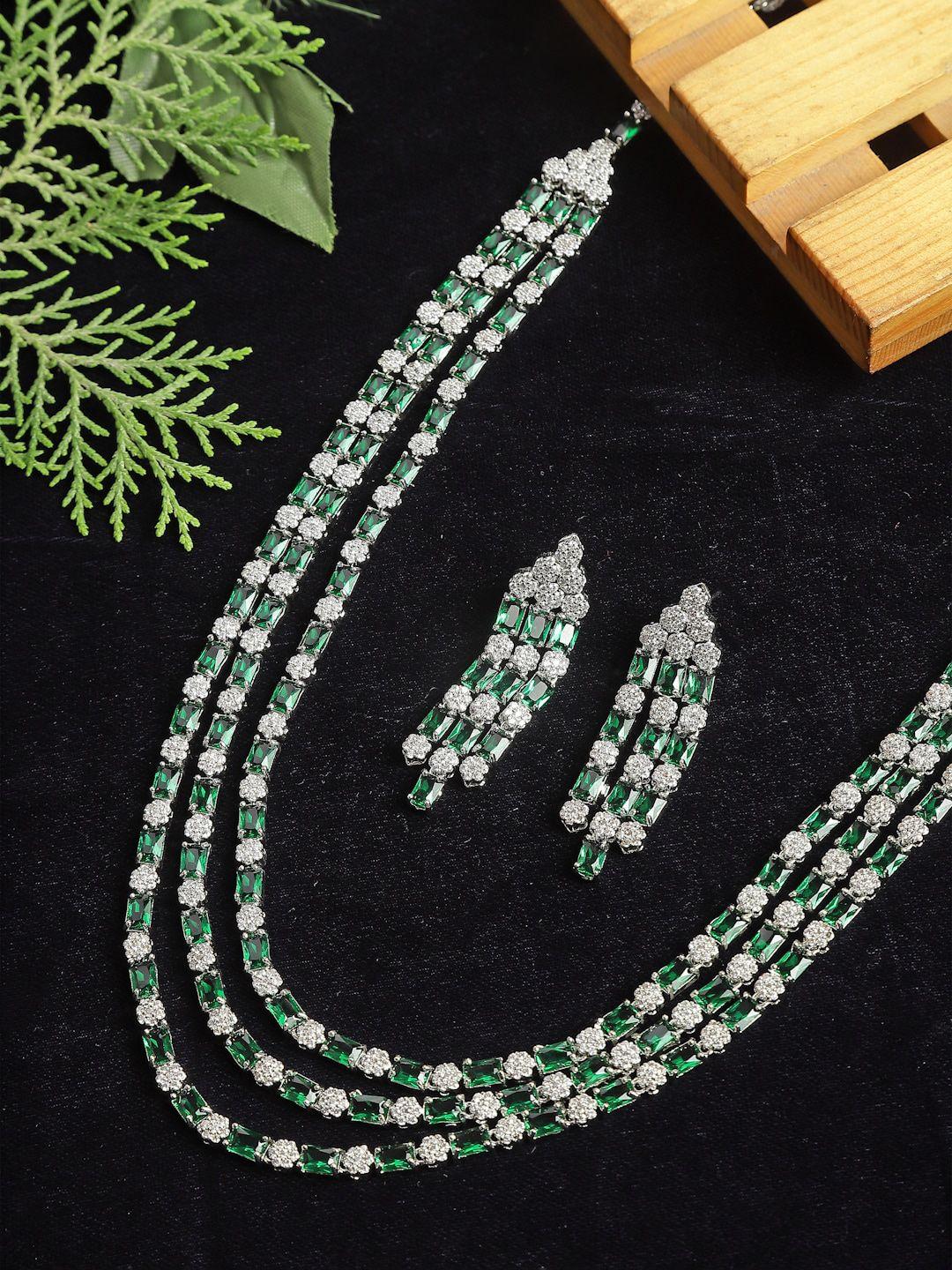 zeneme rhodium-plated american diamond-studded jewellery set
