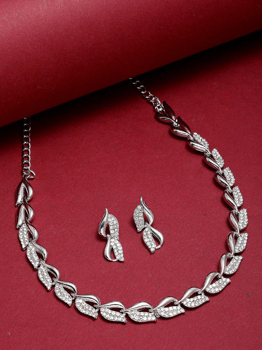 zeneme silver-plated american diamond studded jewellery set