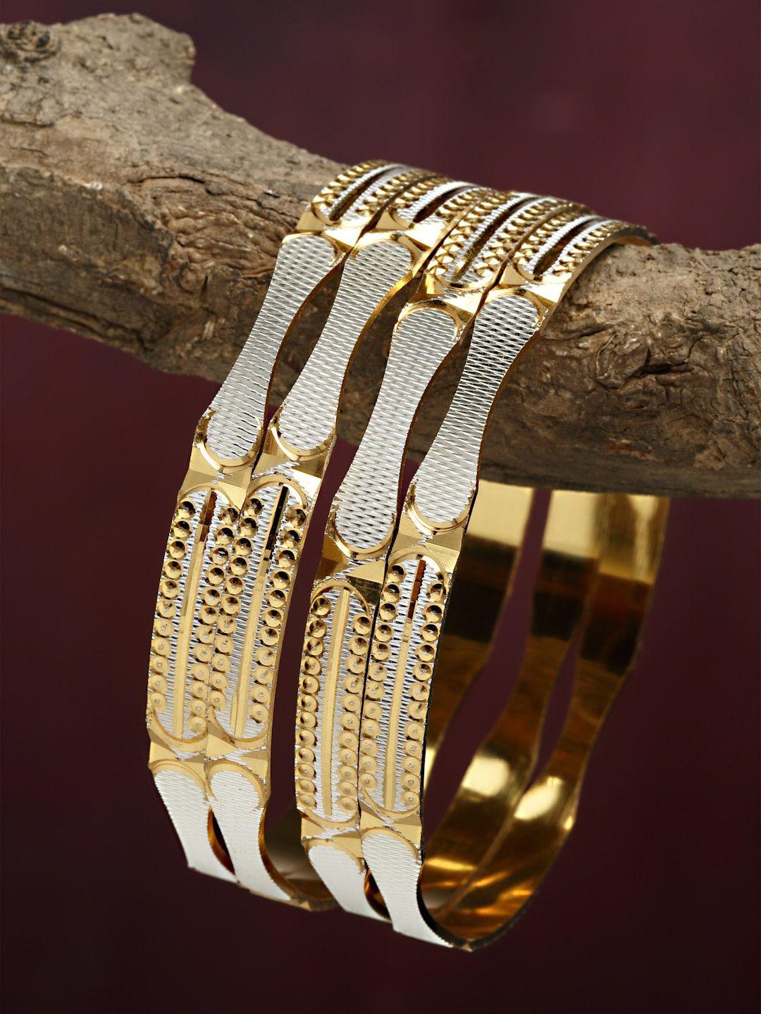 zeneme gold & silver  dual toned set of 4 textured bangles