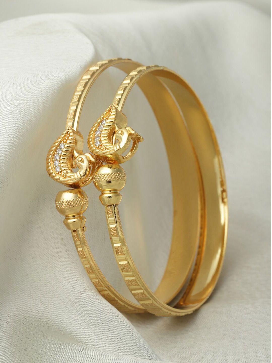 zeneme gold-plated american diamond handcrafted bangle-style bracelet