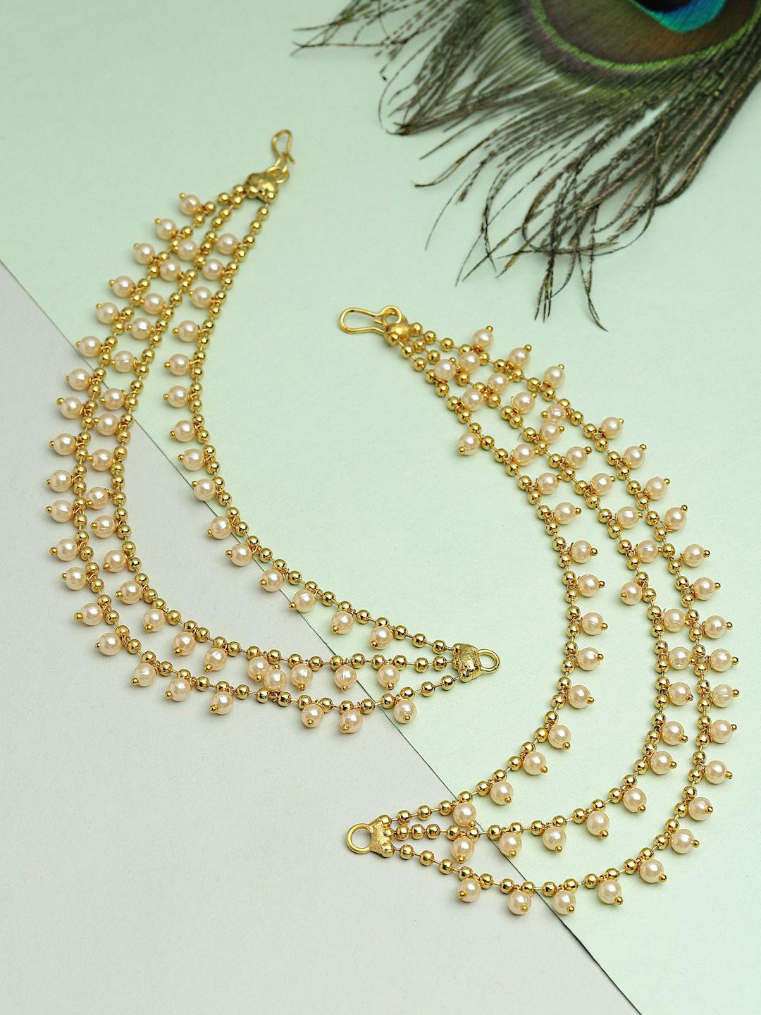 zeneme gold-toned drop beaded layered earring chain