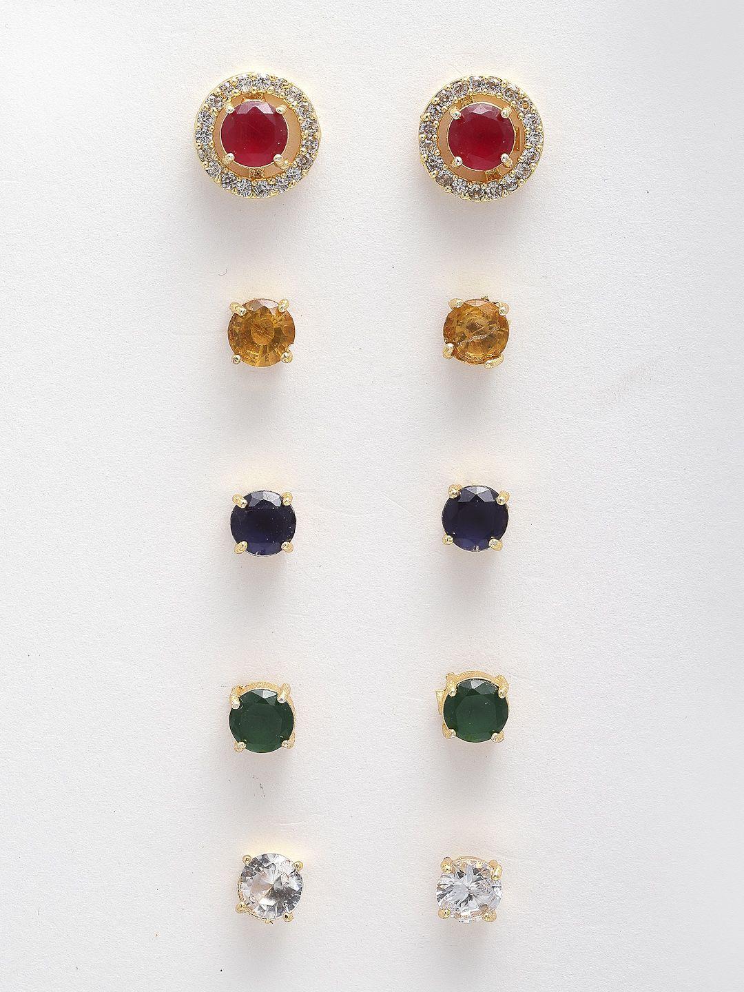 zeneme pack of 5 goldplated multicoloured studs earrings