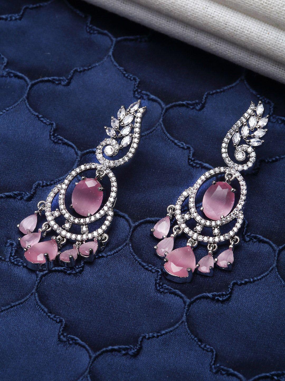 zeneme pink leaf shaped drop earrings