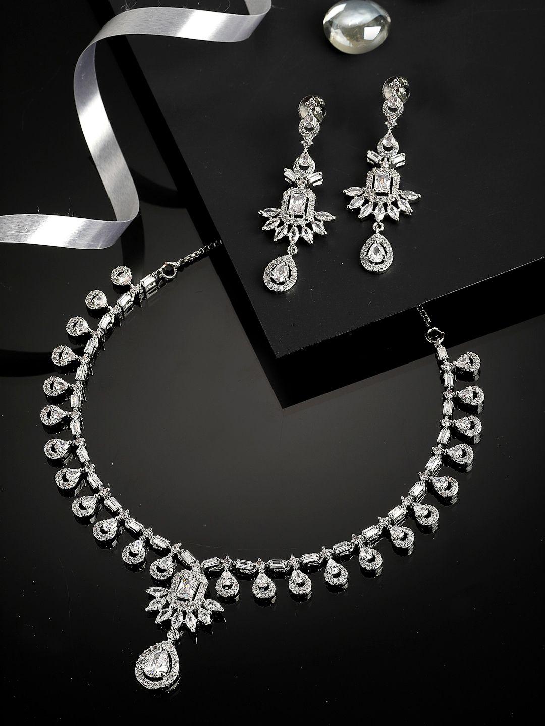 zeneme rhodium-plated & white american diamond studded jewellery set
