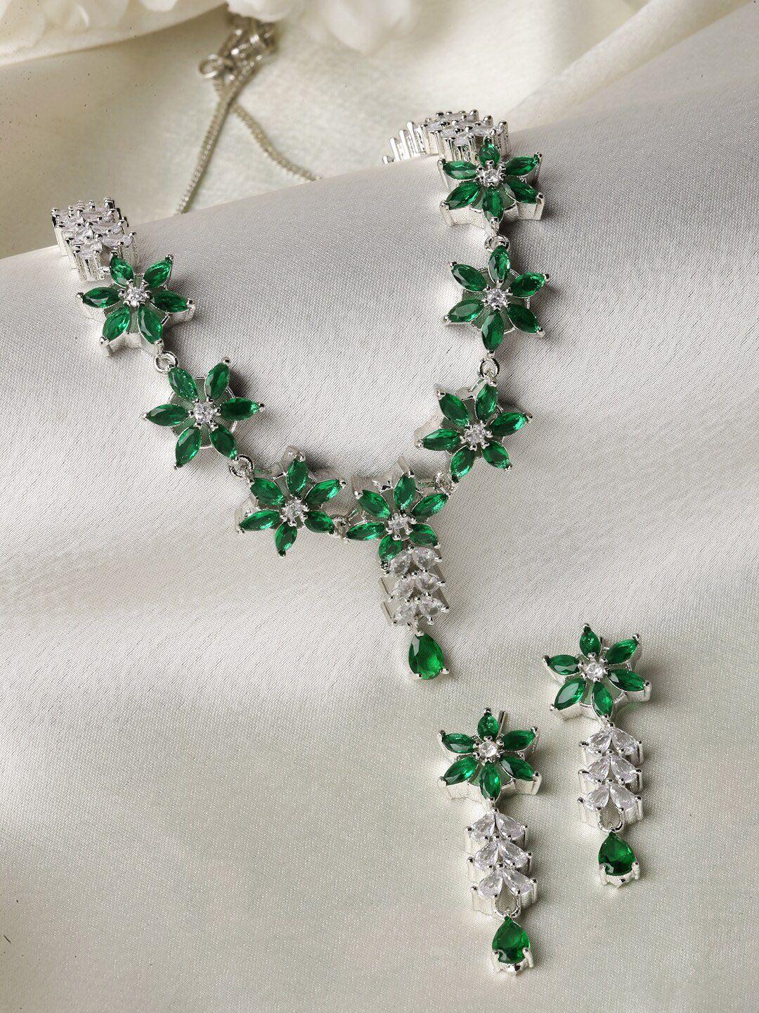 zeneme rhodium-plated ad studded jewellery set