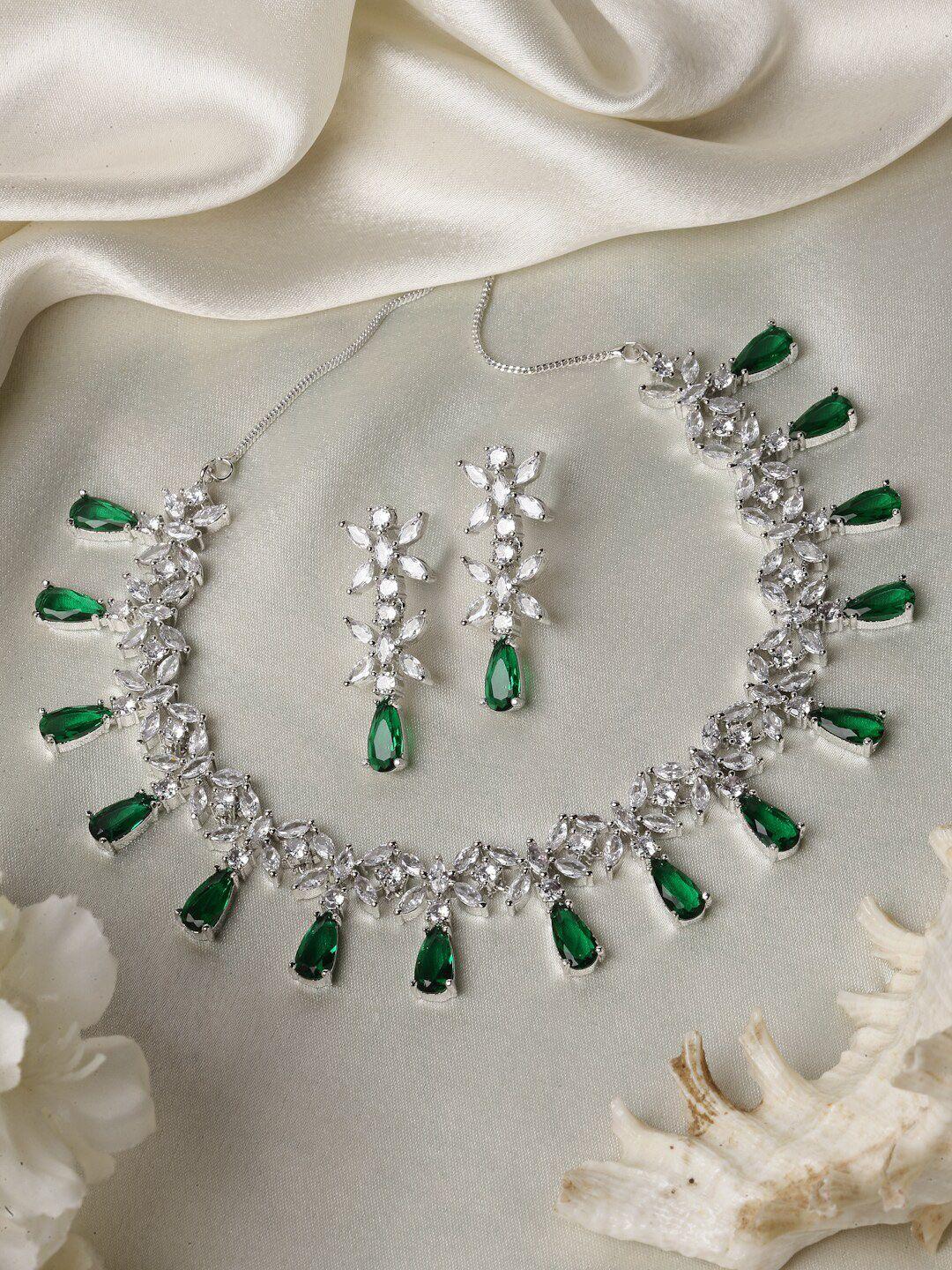 zeneme rhodium-plated ad-studded jewellery set