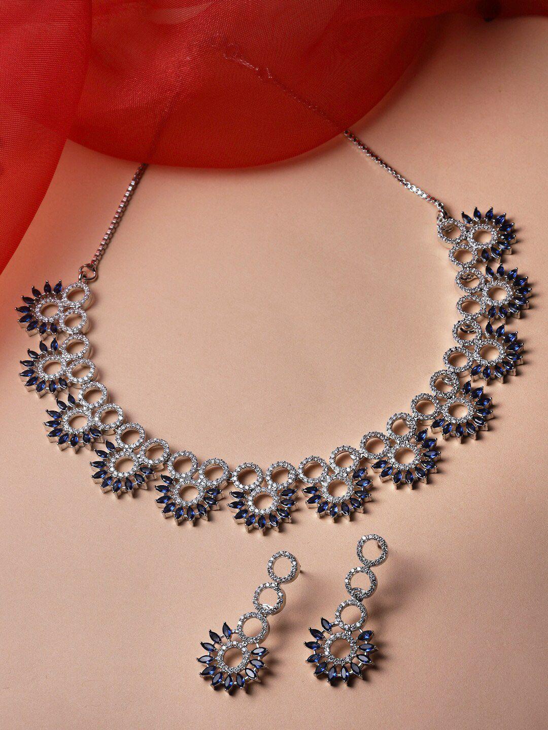 zeneme rhodium-plated american diamond studded necklace and earrings