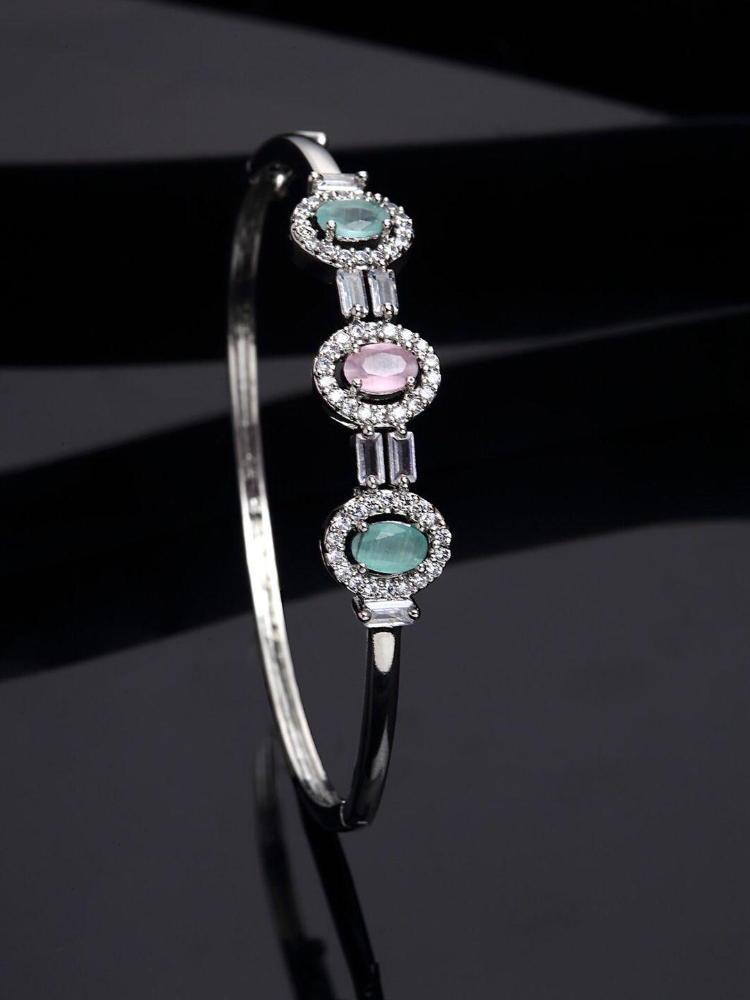 zeneme rhodium-plated brass american diamond kada bracelet