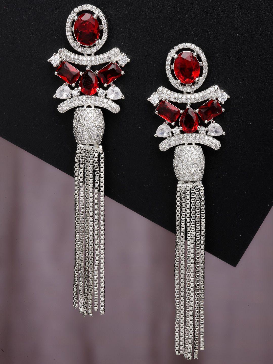 zeneme rhodium plated contemporary drop earrings