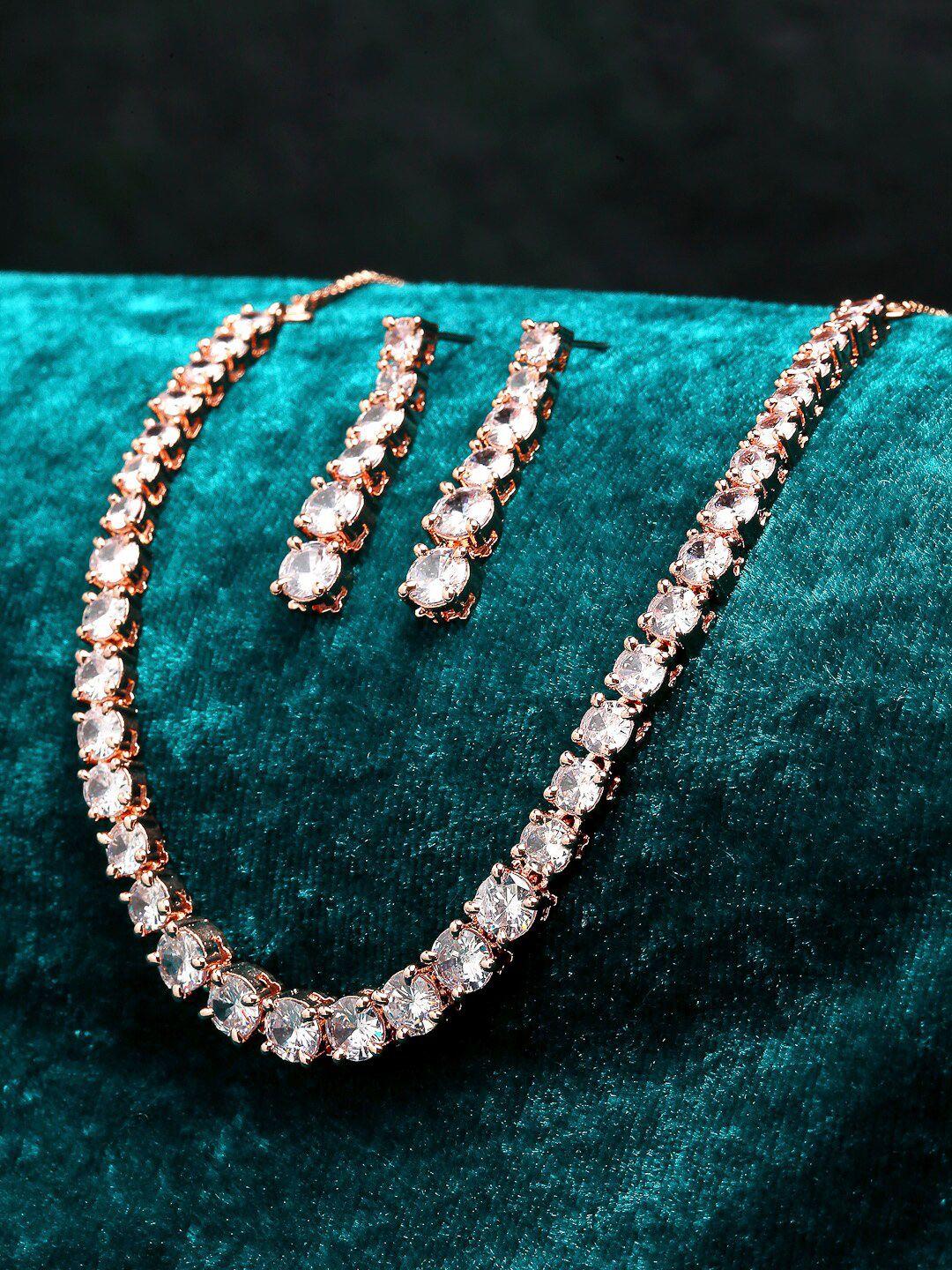 zeneme rose gold-plated white ad studded jewellery set