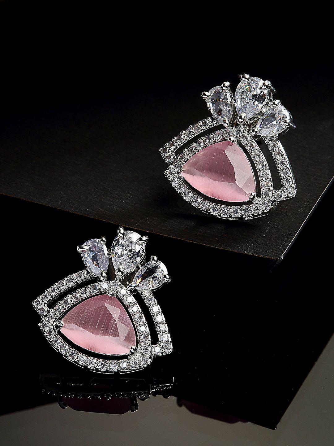 zeneme silver -plated triangular studs earrings