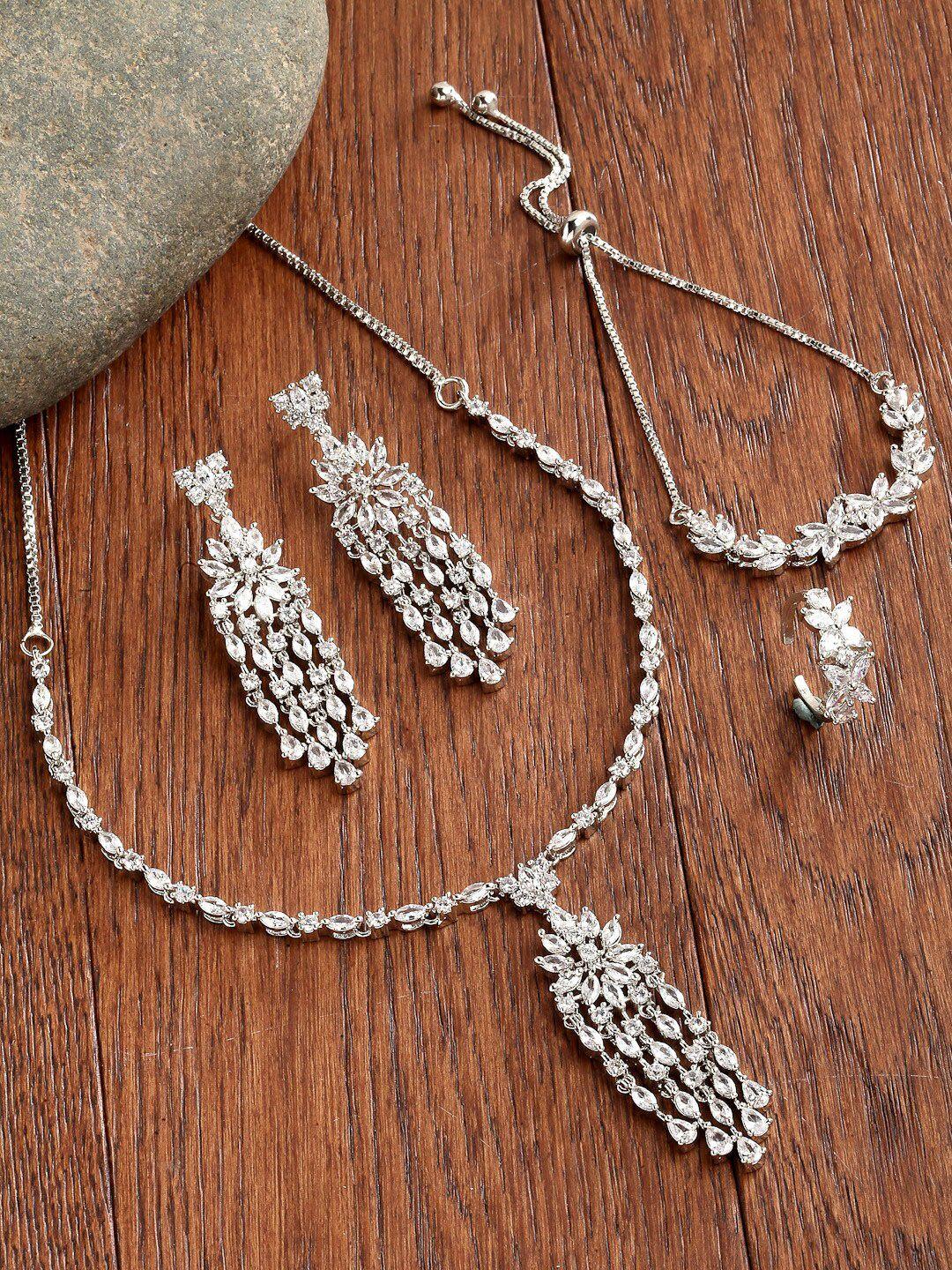 zeneme silver-plated & ad-studded jewellery set with bracelet